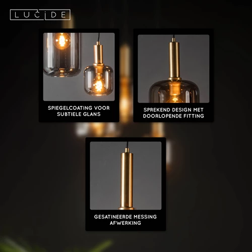 Lucide JOANET - Hanglamp - Ø 66 cm - 5xE27 - Fumé - USP